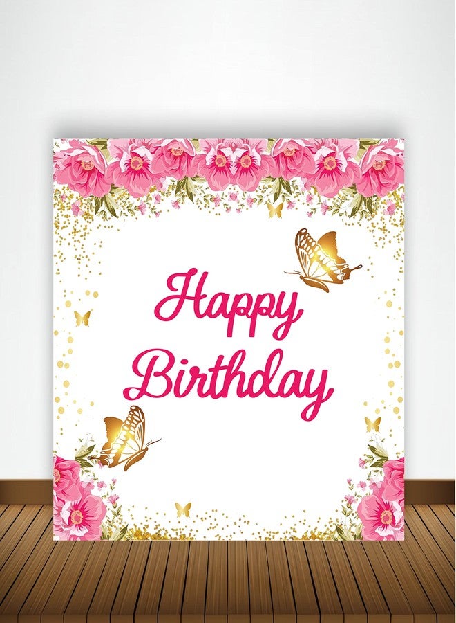 ثيم ماي بارتي زينة حفلات بطابع الفراشات للبنات، لوازم حفلات، لافتة خلفية عيد ميلاد سعيد على شكل فراشة (4 أقدام × 4 أقدام) - Image 1